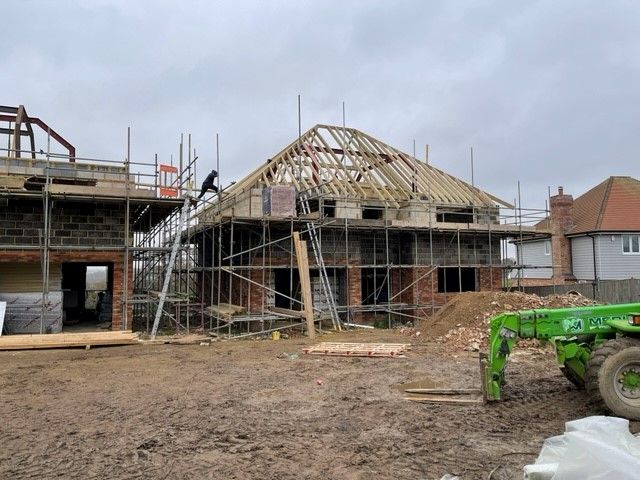 roof going up at bexhill new build project