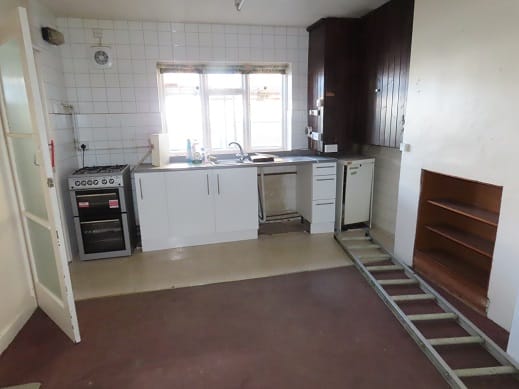 Old kitchen at the bungalow conversion project in ware, Hertfordshire