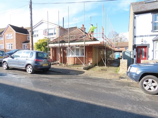 scaffolding at the bungalow conversion project in ware, Hertfordshire