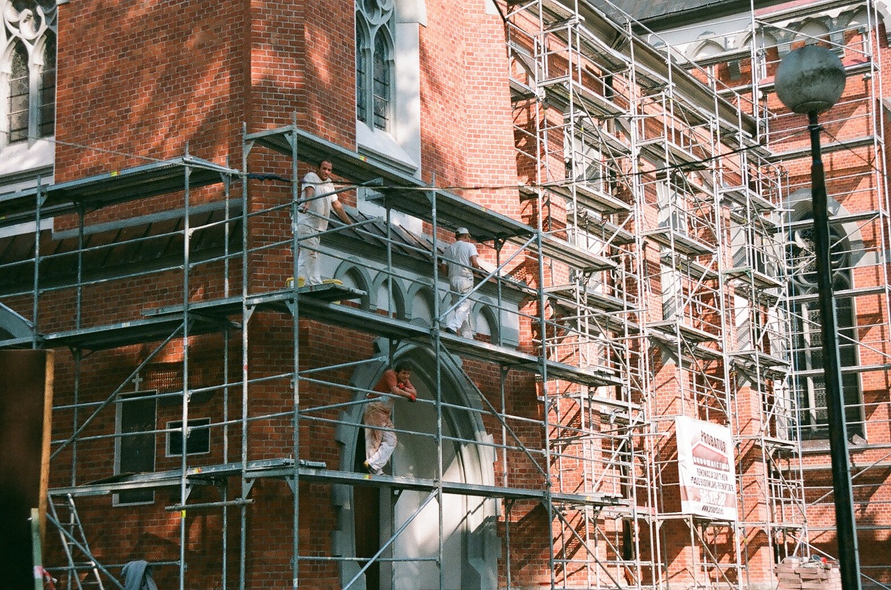 property renovation with scaffolding