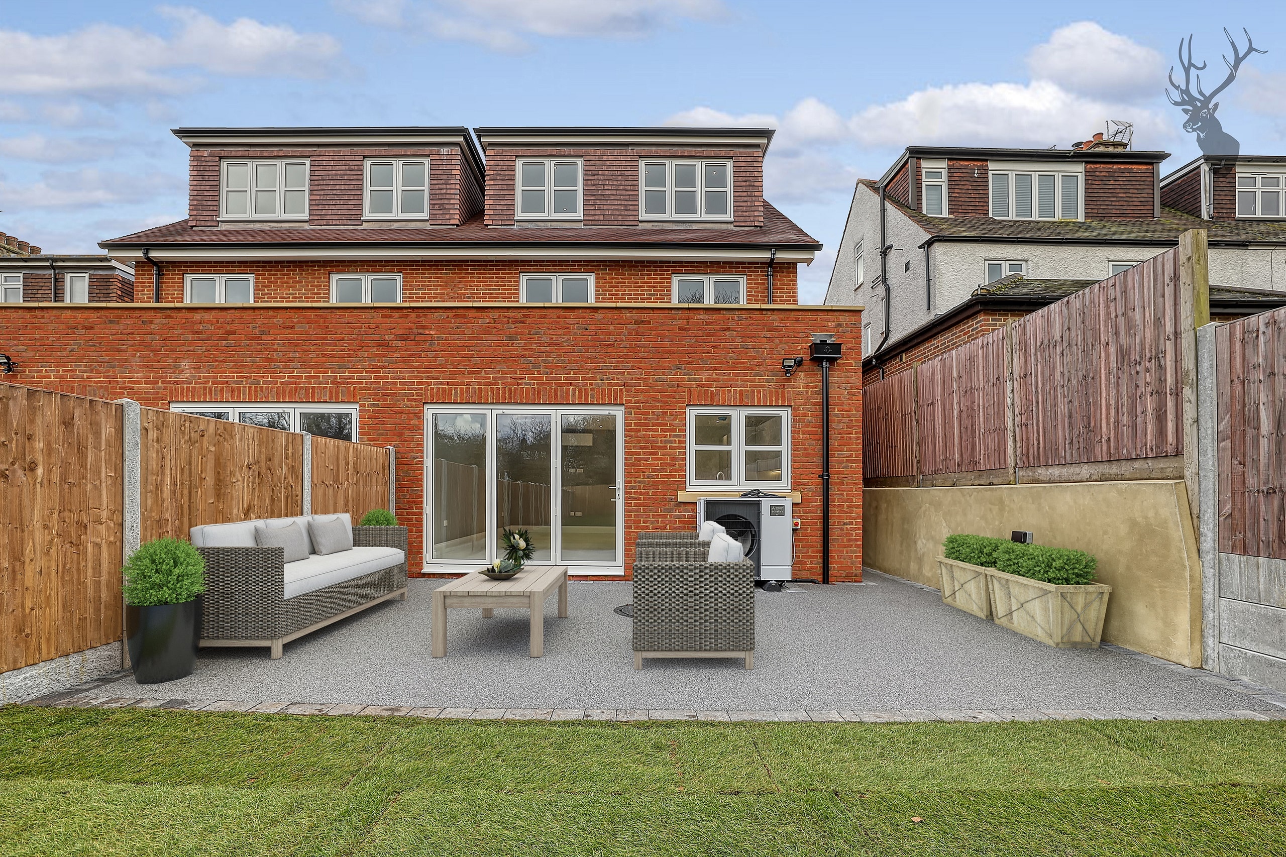 patio in garden at Chingford semi-detached property development project