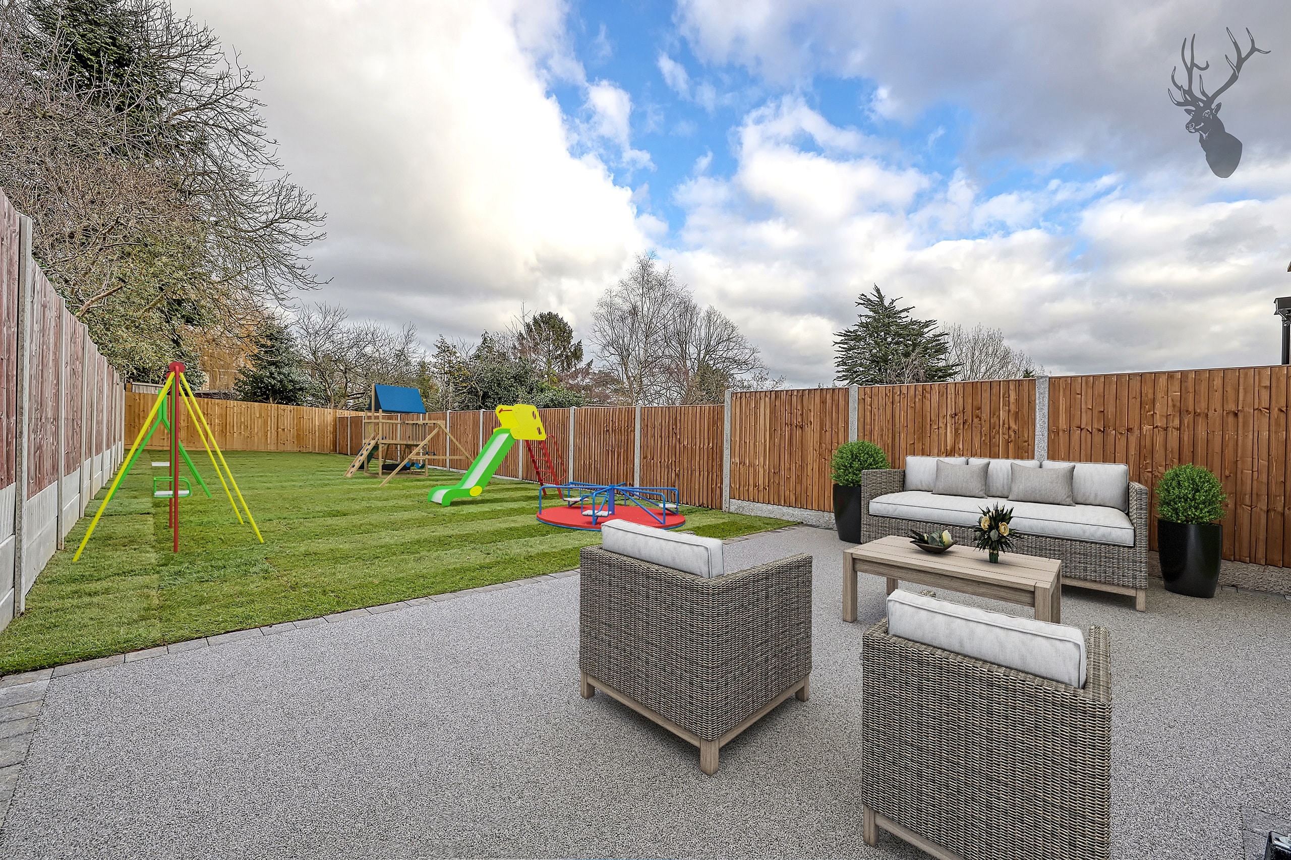 patio, lawn and garden at Chingford semi-detached property development project